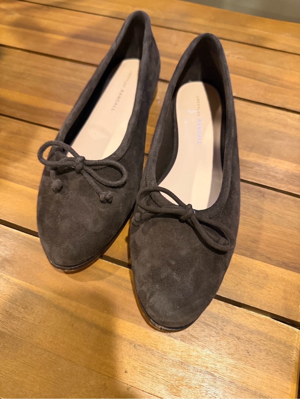 EUC Loeffler Randall Dark Brown Suede Bow Ballet Flats